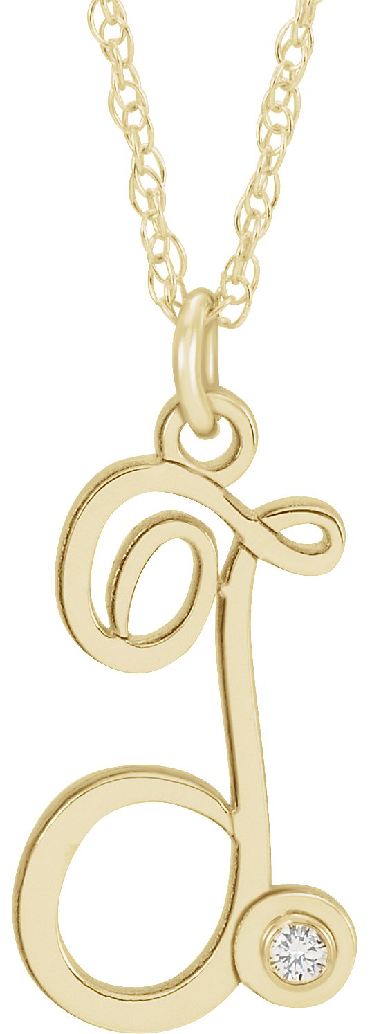 14K Yellow Gold-Plated .02 CT Diamond Script Initial T 16-18" Necklace