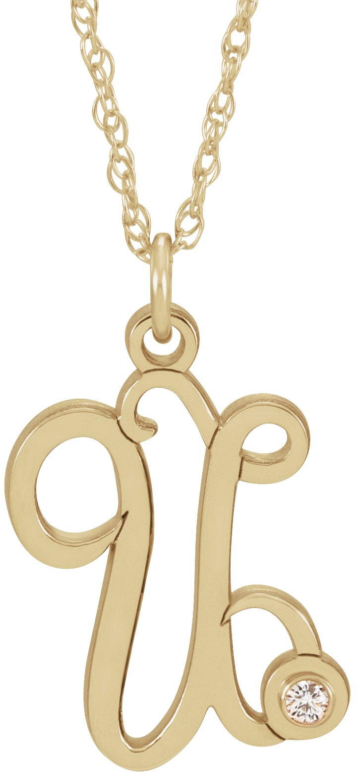 14K Yellow Gold-Plated .02 CT Diamond Script Initial U 16-18" Necklace