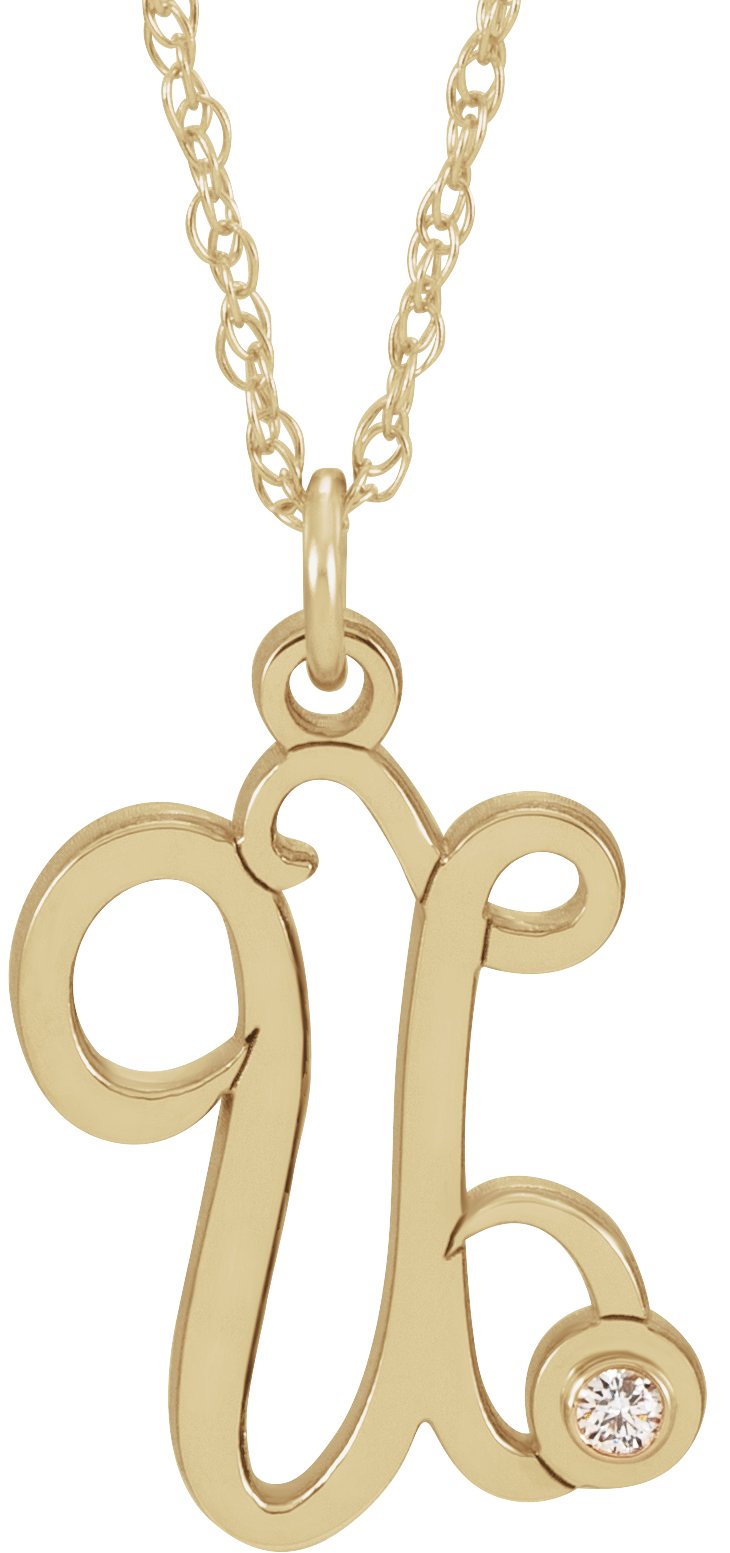 14K Yellow .02 CT Diamond Script Initial U 16-18 Necklace