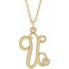 14K Yellow Gold Plated .02 CT Diamond Script Initial U 16 18 inch Necklace Ref. 16047638