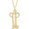 14K Yellow Gold Plated .02 CT Diamond Script Initial V 16 18 inch Necklace Ref. 16047639