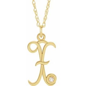 14K Yellow Gold-Plated .02 CT Diamond Script Initial X 16-18" Necklace