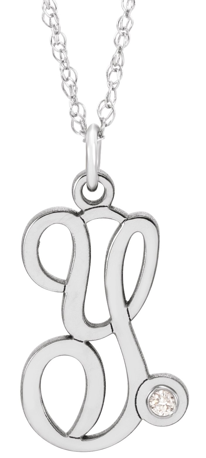 14K White .02 CT Diamond Script Initial Y 16-18" Necklace