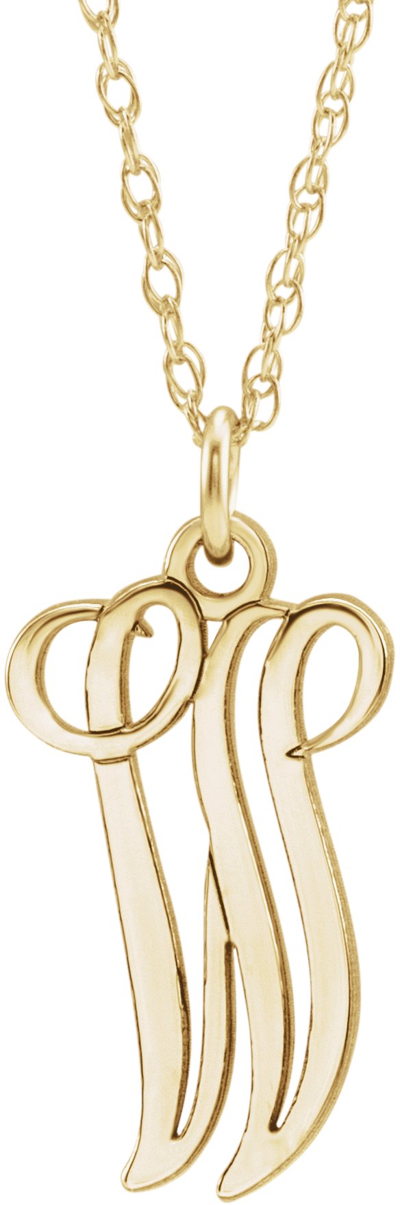 14K Yellow Script Initial W 16-18" Necklace