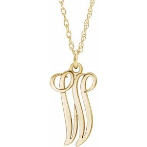 14K Yellow Gold-Plated Sterling Silver Script Initial W 16-18" Necklace