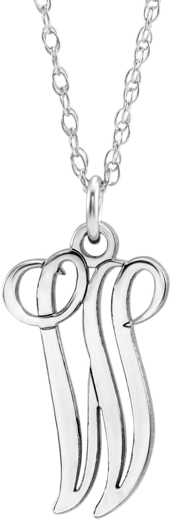 Sterling Silver Script Initial W 16-18" Necklace