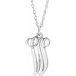Sterling Silver Script Initial W 16-18" Necklace