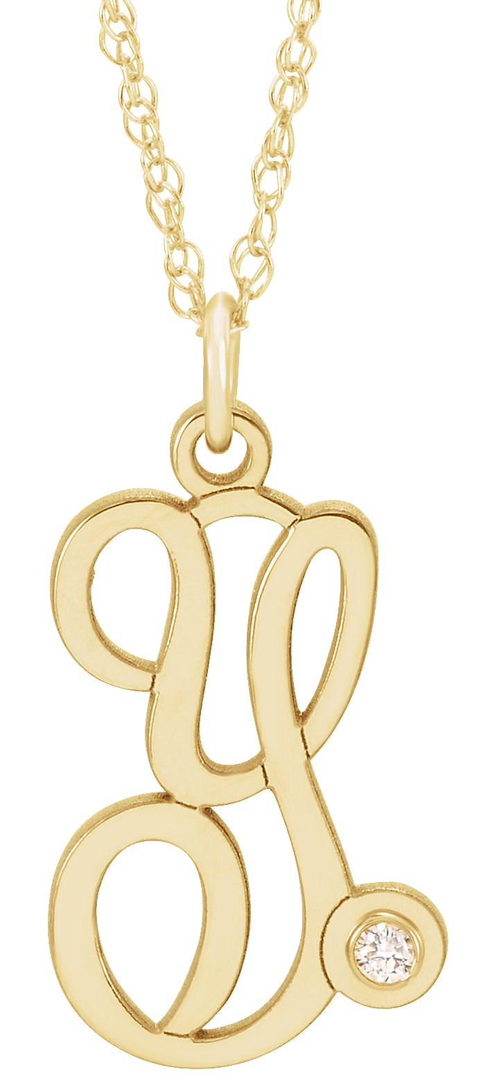 14K Yellow Gold-Plated .02 CT Diamond Script Initial Y 16-18" Necklace