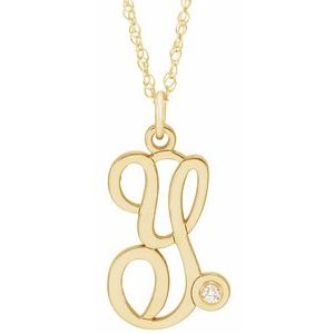 14K Yellow Gold-Plated .02 CT Diamond Script Initial Y 16-18" Necklace