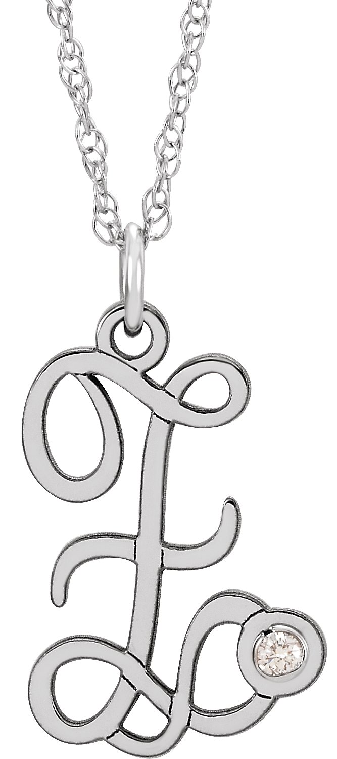 Sterling Silver .02 CT Diamond Script Initial Z 16 18 inch Necklace Ref. 16047617