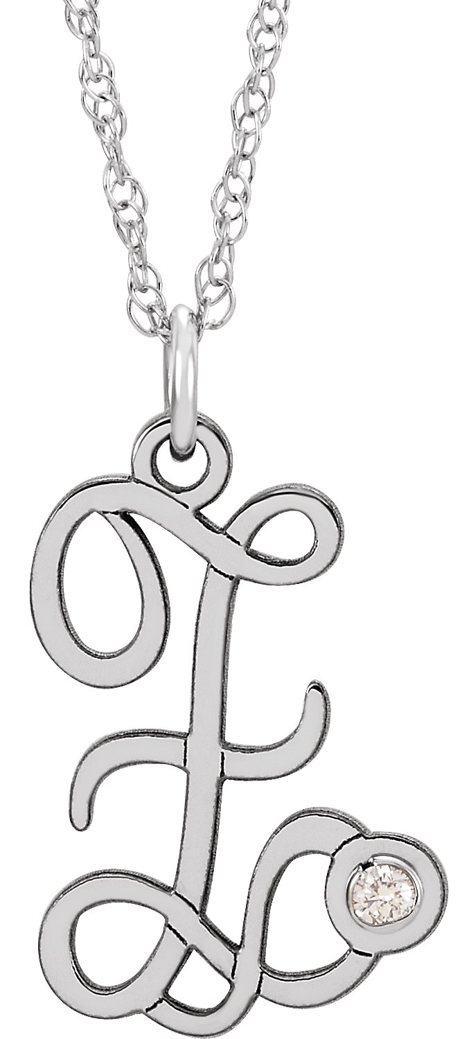 14K White .02 CT Diamond Script Initial Z 16-18" Necklace