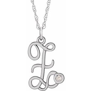 Sterling Silver .02 CT Diamond Script Initial Z 16-18" Necklace