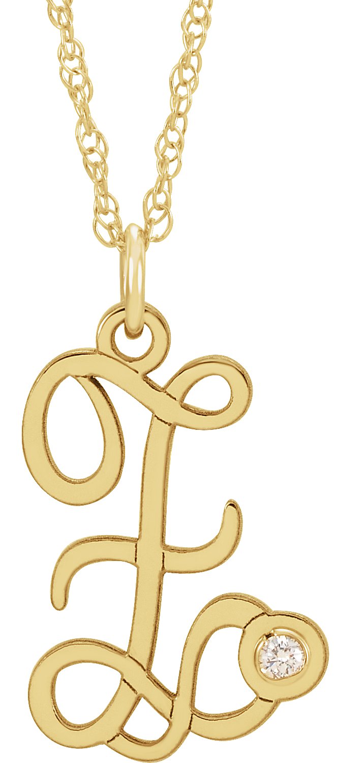 14K Yellow .02 CT Diamond Script Initial Z 16-18 Necklace