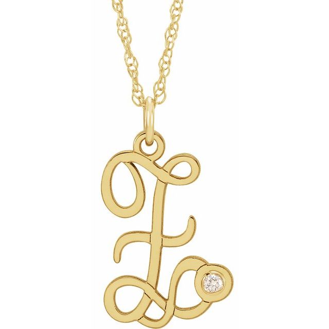 14K Yellow Gold-Plated .02 CT Diamond Script Initial Z 16-18
