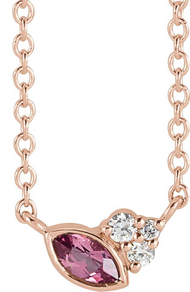 14K Rose Natural Pink Tourmaline & .03 CTW Natural Diamond 16" Necklace