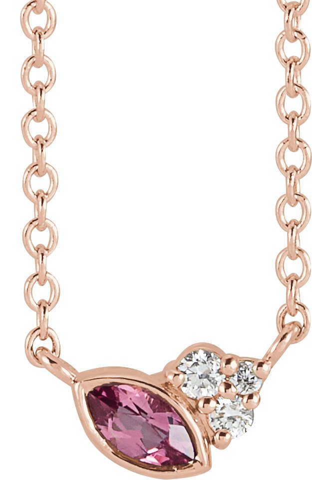 14K Rose Natural Pink Tourmaline & .03 CTW Natural Diamond 18" Necklace