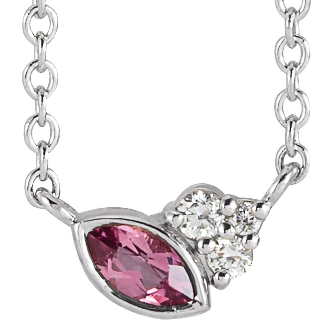 Sterling Silver Natural Pink Tourmaline & .03 CTW Natural Diamond 18" Necklace