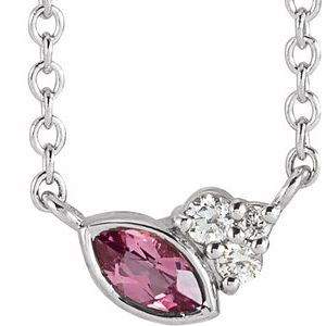 Sterling Silver Natural Pink Tourmaline & .03 CTW Natural Diamond 18" Necklace
