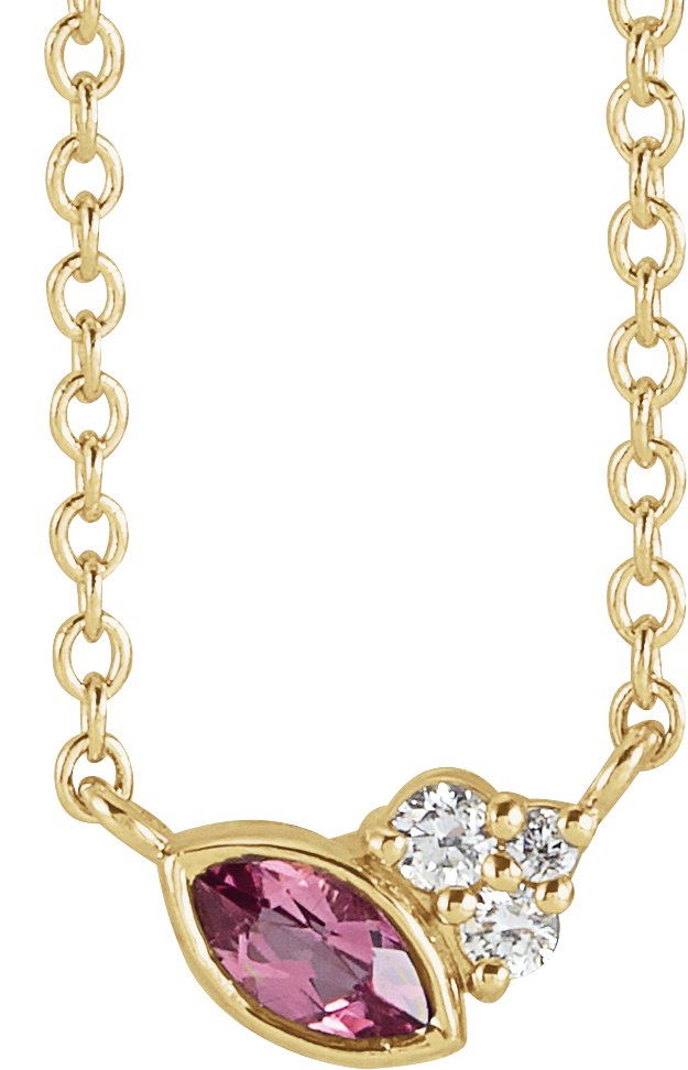 14K Yellow Natural Pink Tourmaline & .03 CTW Natural Diamond 18" Necklace
