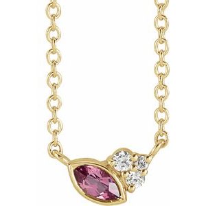 14K Yellow Natural Pink Tourmaline & .03 CTW Natural Diamond 18" Necklace