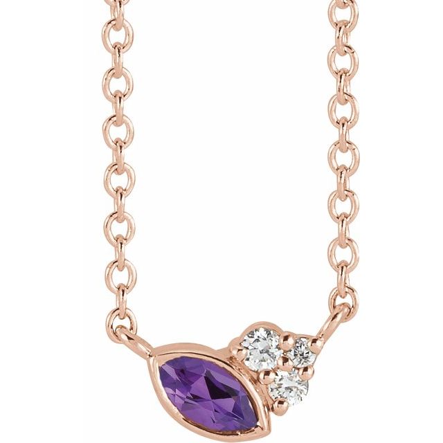 14K Rose Natural Amethyst & .03 CTW Natural Diamond 16 Necklace 