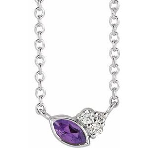 14K White Natural Amethyst & .03 CTW Natural Diamond 16" Necklace