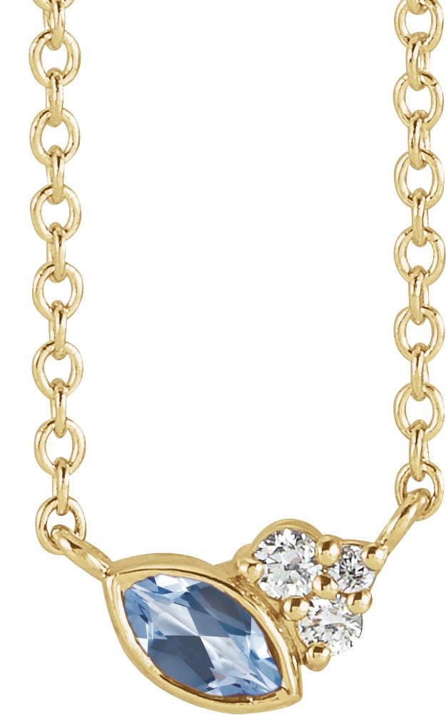 14K Yellow Natural Aquamarine & .03 CTW Natural Diamond 18" Necklace