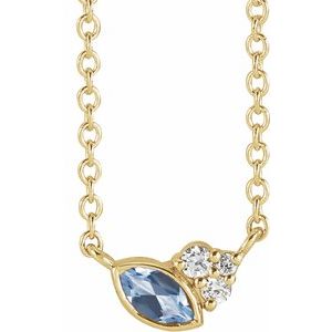 14K Yellow Natural Aquamarine & .03 CTW Natural Diamond 18" Necklace