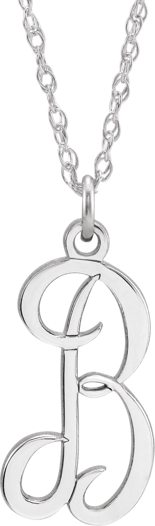 Sterling Silver Script Initial B 16-18" Necklace