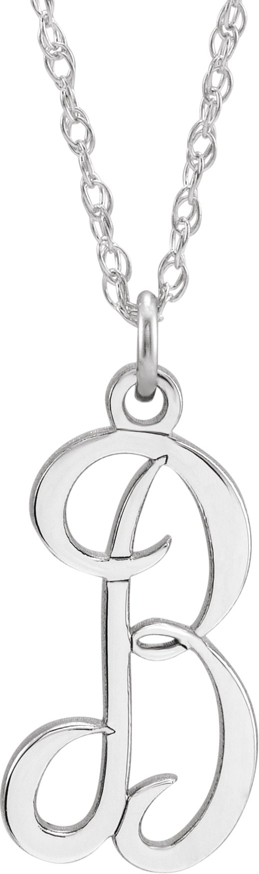 14K White Script Initial B 16-18" Necklace