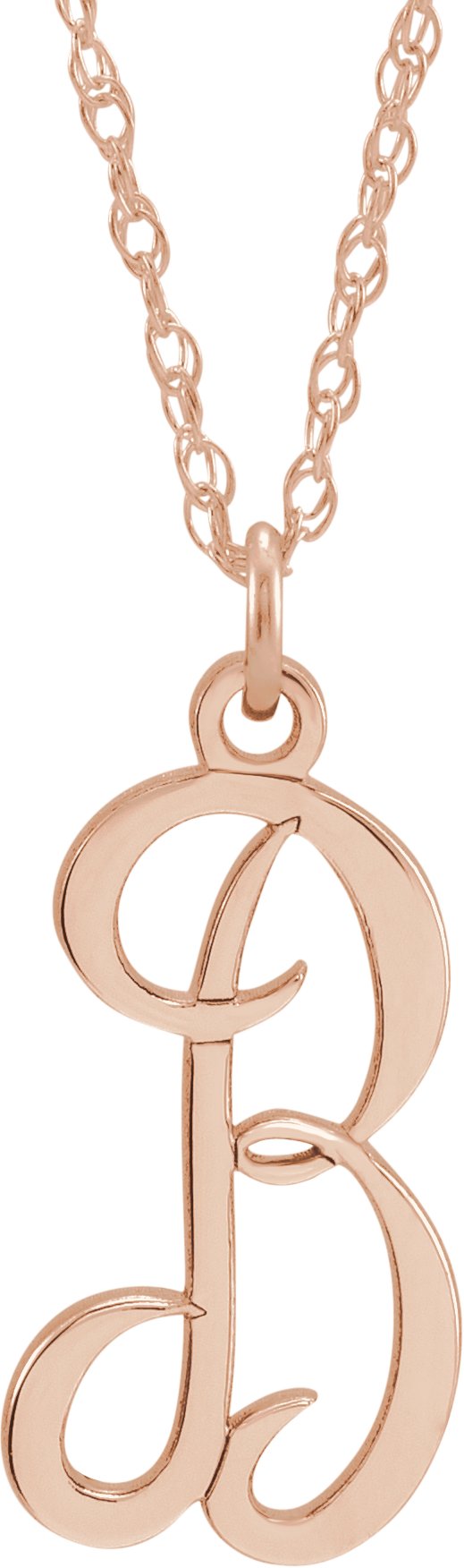 14K Rose Script Initial B 16-18" Necklace