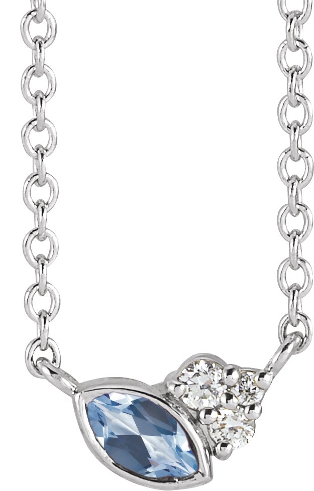 Sterling Silver Aquamarine & .03 CTW Diamond 18" Necklace 