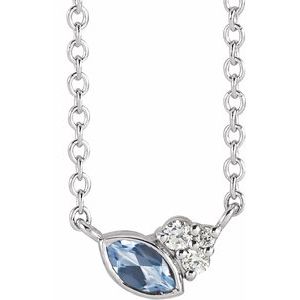 14K White Natural Aquamarine & .03 CTW Natural Diamond 18" Necklace