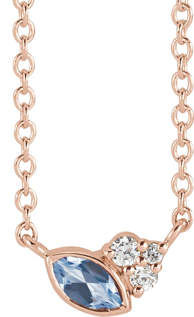 14K Rose Natural Aquamarine & .03 CTW Natural Diamond 16" Necklace 