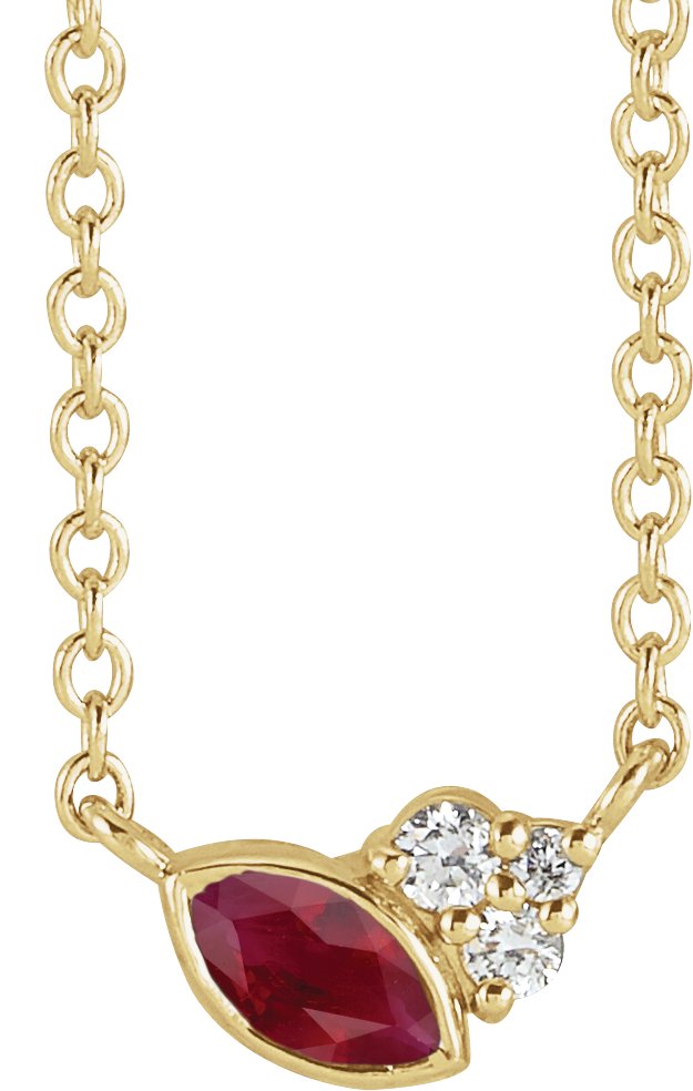 14K Yellow Natural Ruby & .03 CTW Natural Diamond 18" Necklace