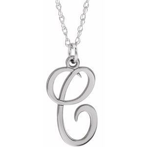 Sterling Silver Script Initial C 16-18" Necklace