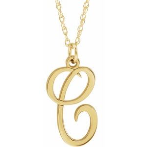 14K Yellow Gold-Plated Sterling Silver Script Initial C 16-18" Necklace