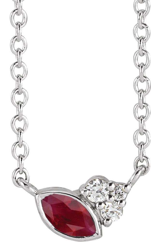 14K White Ruby & .03 CTW Diamond 18" Necklace