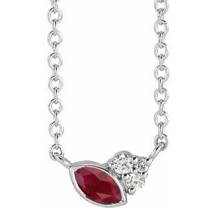 14K White Ruby & .03 CTW Diamond 18" Necklace