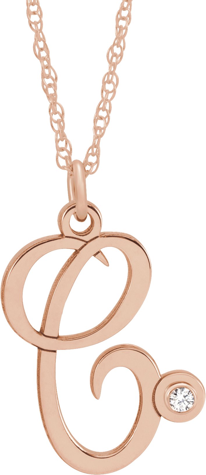 14K Rose Gold-Plated Sterling Silver .02 CT Diamond Script Initial C 16-18" Necklace