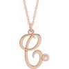 14K Rose Gold Plated Sterling Silver .02 CT Diamond Script Initial C 16 18 inch Necklace Ref. 16047646