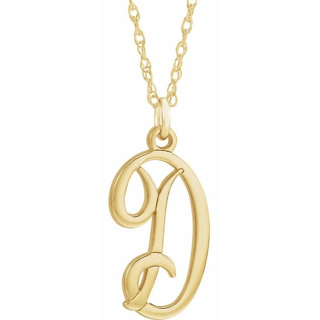 14K Yellow Gold-Plated Sterling Silver Script Initial D 16-18