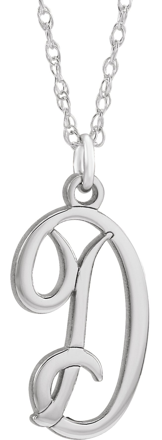 Sterling Silver Script Initial D 16-18" Necklace