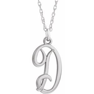 Sterling Silver Script Initial D 16-18" Necklace