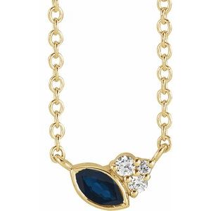 14K Yellow Natural Blue Sapphire & .03 CTW Natural Diamond 16" Necklace
