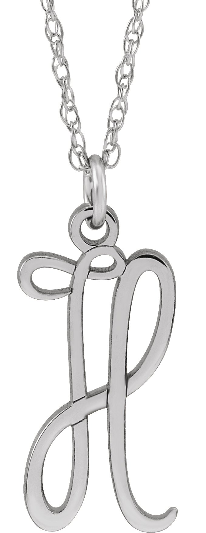 14K White Script Initial H 16-18" Necklace