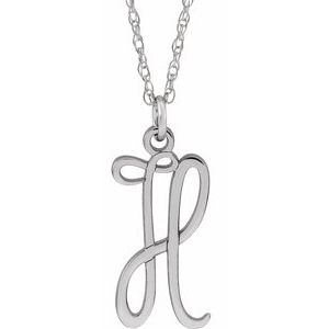 Sterling Silver Script Initial H 16-18" Necklace