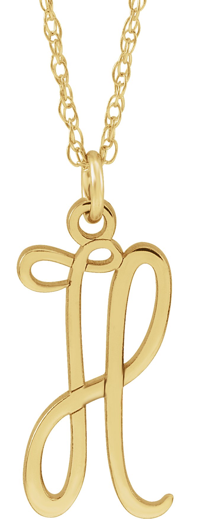 14K Yellow Gold-Plated Sterling Silver Script Initial H 16-18" Necklace