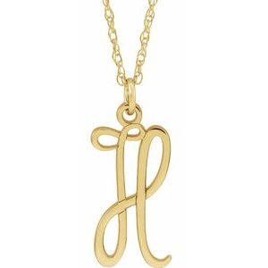 14K Yellow Gold-Plated Sterling Silver Script Initial H 16-18" Necklace