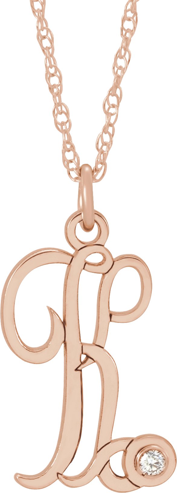 14K Rose Gold-Plated Sterling Silver .02 CT Diamond Script Initial K 16-18" Necklace